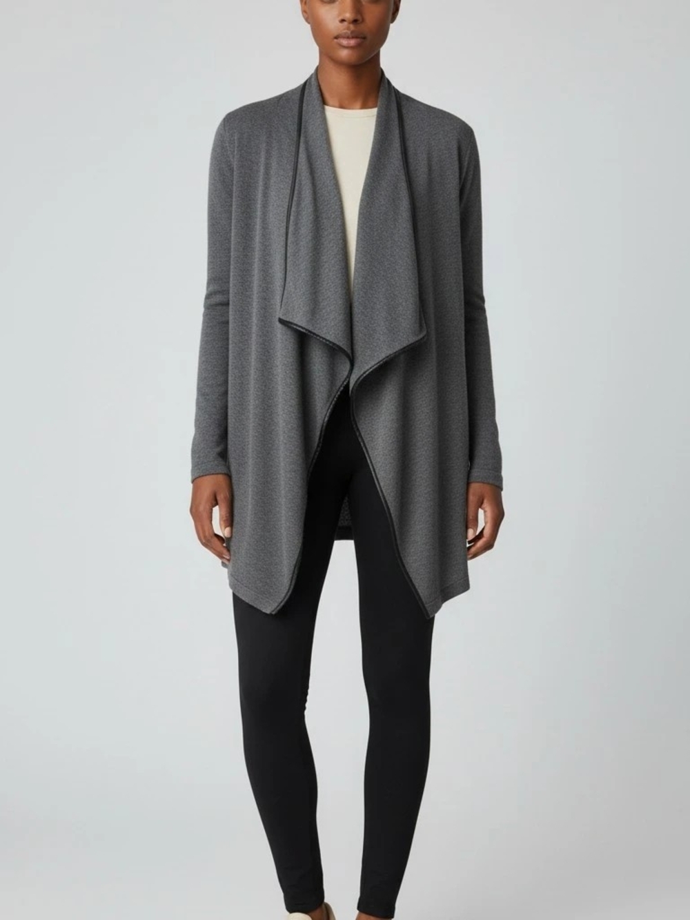 Draped Open-Front Gray Women's Sweater Cardigan
